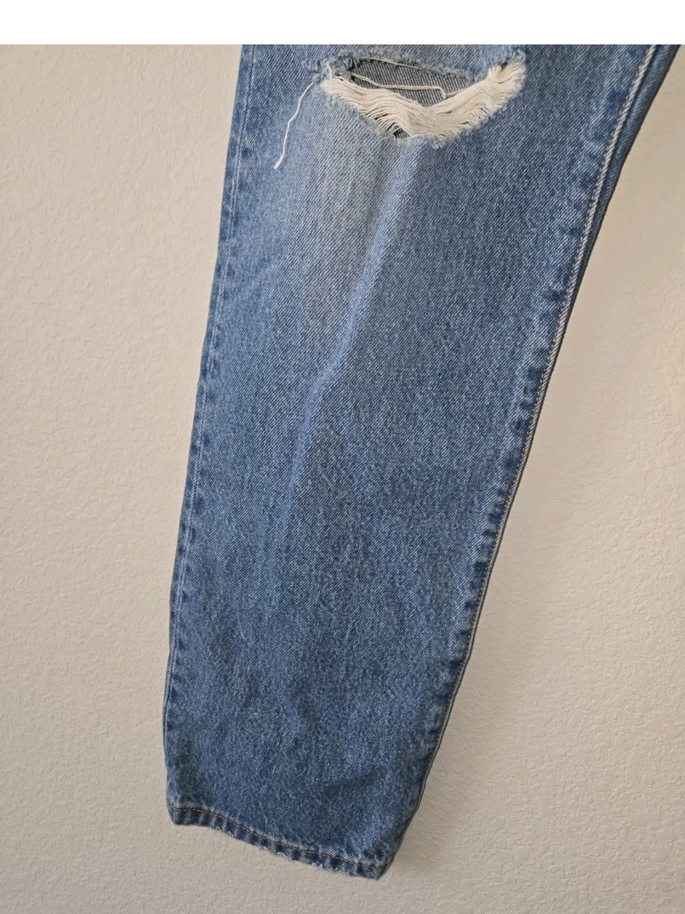 Levis 501 Distressed Button-Fly Blue Denim Jeans